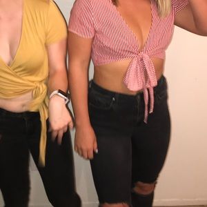 Crop wrap striped shirt